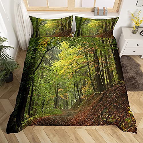 Homemissing Forêt Housse de Couette Automne Forêt Parure de Lit 220x240cm Trees Brouillard Motif Sets de Housse de Couette avec 2 taies d'oreiller Doux...