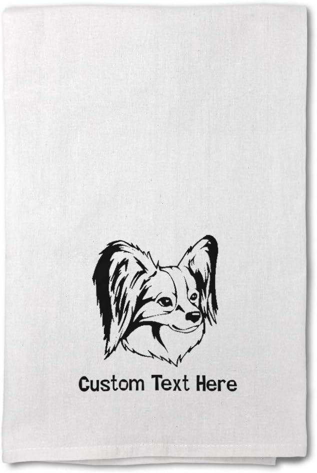 Style In Print Custom Decor Flour Kitchen Towels Papillon Head Black Pets Dogs Cleaning Supplies Dish Towels Personalized Text Here