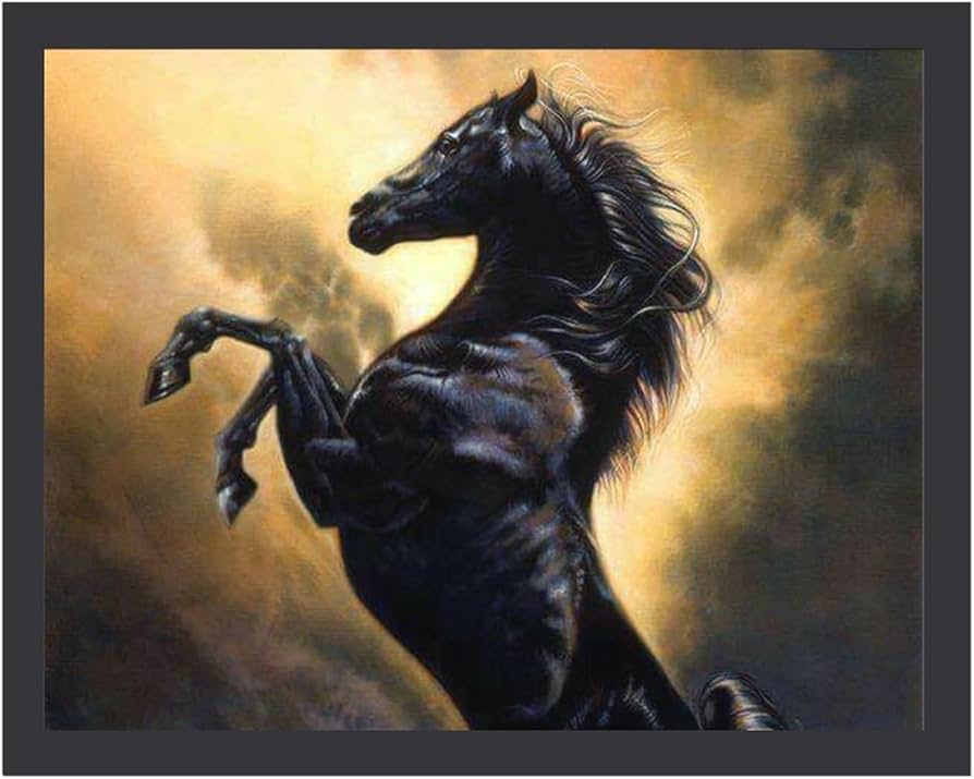 Amazon.co.jp: 崖の上に立つ黒い馬 絵画 絵 壮大なファンタジーシーン