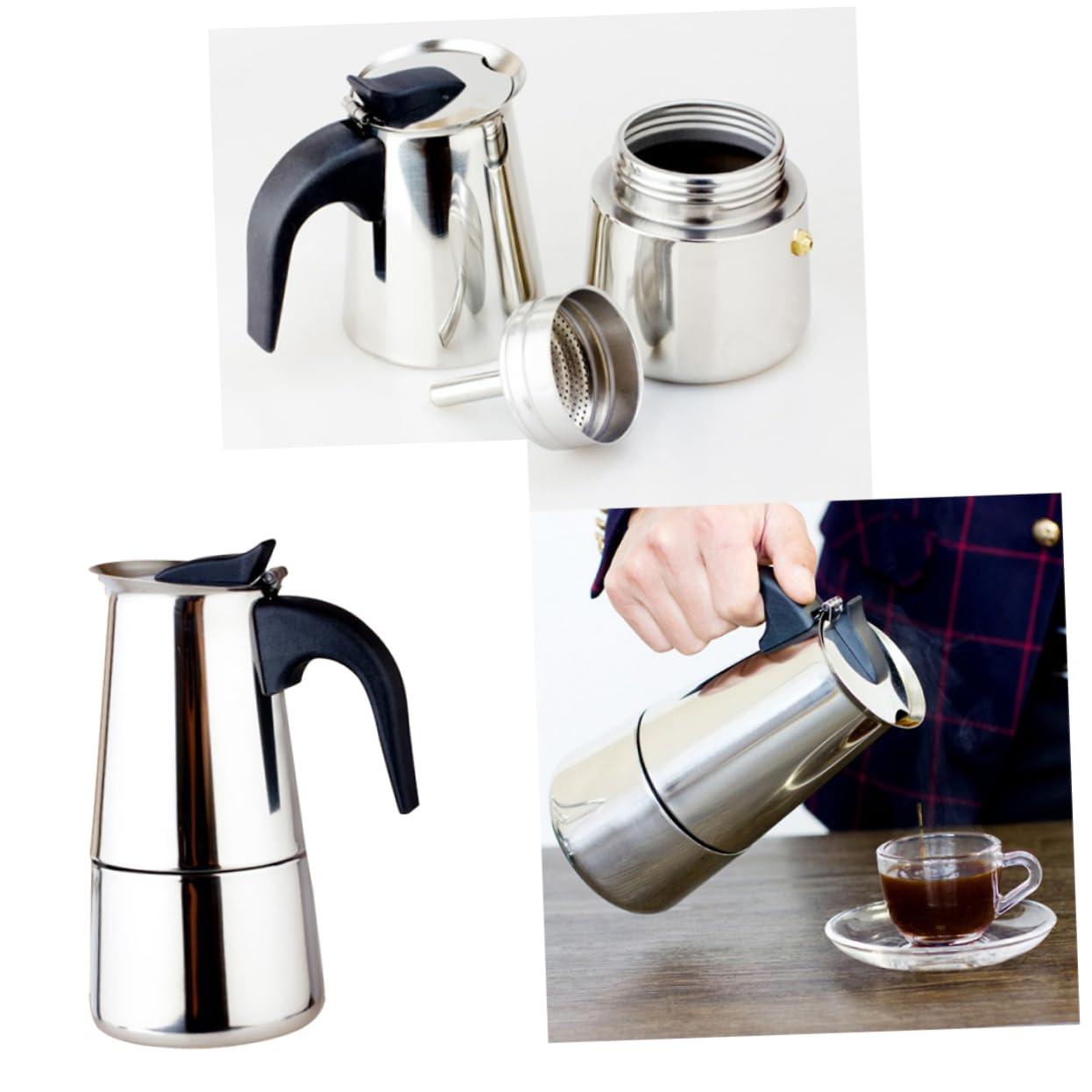 HOLIDYOYO Stainless Steel Coffee Pot Container Storage Pot 450ml Handheld Kettle for Home Cafe Use