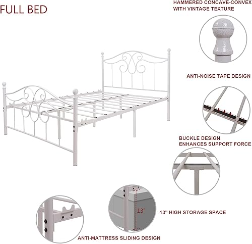 Miniatura 39 de Base de cama de metal Queen con cabecera y estribo, plataforma de granja, marco de cama tamaño Queen para debajo de la cama, no necesita somier y