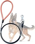 Feuille de chien pour chiens jusqu'à 250 Pound, lourd laisse de service faite de corde de fil enduite pour les chiens grands et moyens, câble dog tie Out avec poignée en silicone doux (Noir, 5FT)