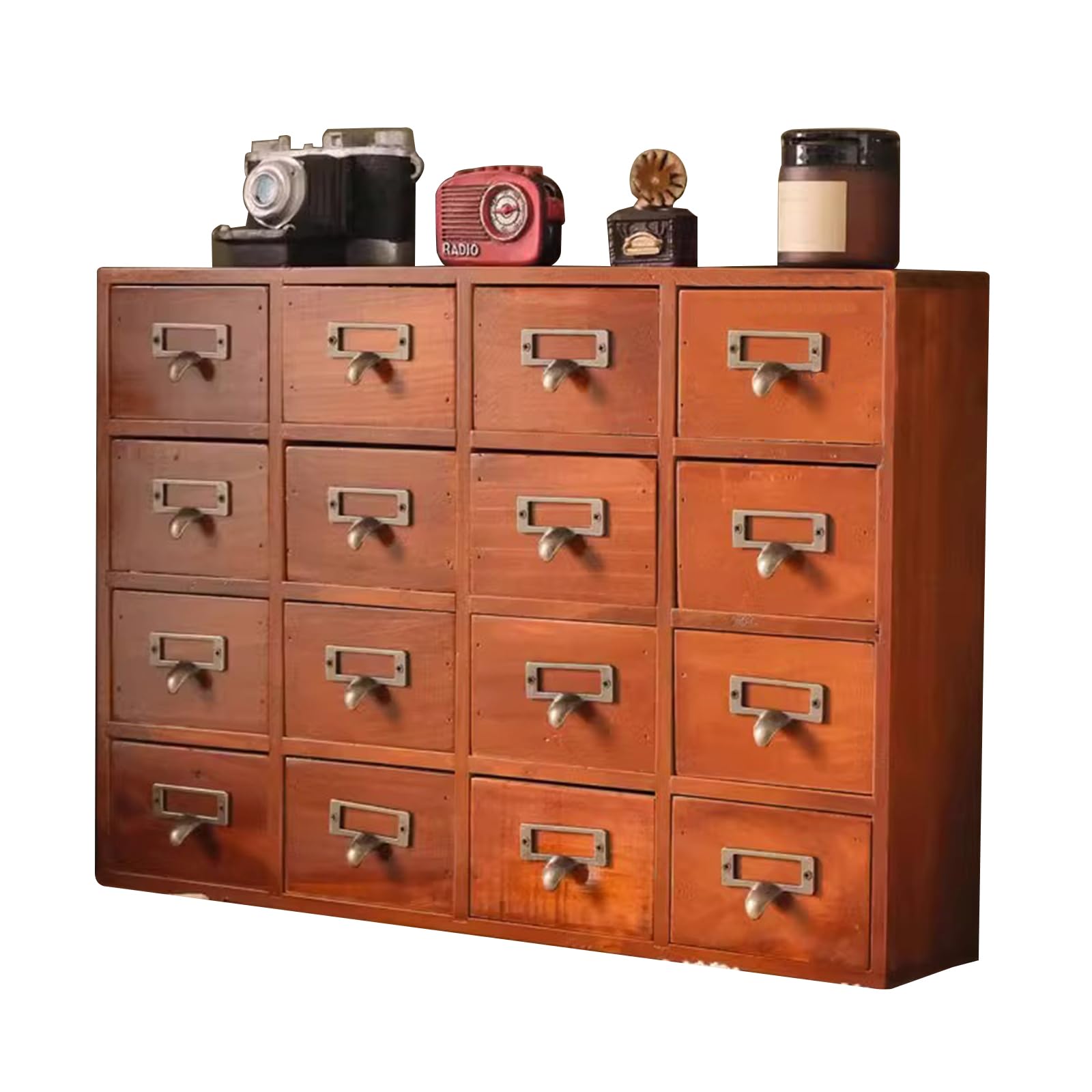 MESCXTY Wooden Desk Drawer Organizer, Classic Vintage Organizer for Tabletop, Wood Storage Box, Desktop Organizing Cabinet with Drawers Office Study Table(16-Drawer, Brown)