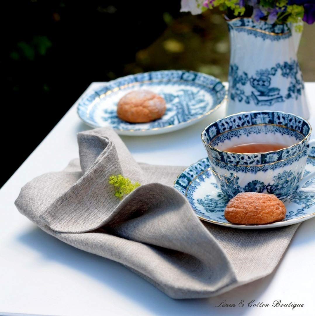 Linen & Cotton Set di 4 Tovaglioli in Stoffa Anabella, 100% Lino - Beige/Naturale (47 x 47cm)