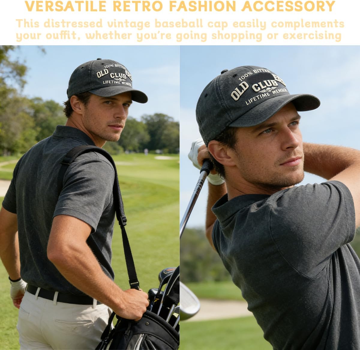 Old Fuckers Club Distressed Vintage Baseball Cap – Embroidered “100% Bitter Lifetime Member” Adjustable Washed Dad Hat, Funny Retro Trucker Hat for Men & Women Black - Image 4