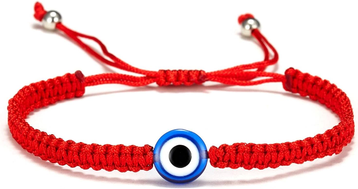 Evil Eye Bracelet Hand-Woven Red Rope Cord Fatima Hand Strand Bracelet Adjustable Kabbalah String Amulet Nazar Hamsa Eyes Thread Braided Bracelet for Women Protection Lucky Jewelry