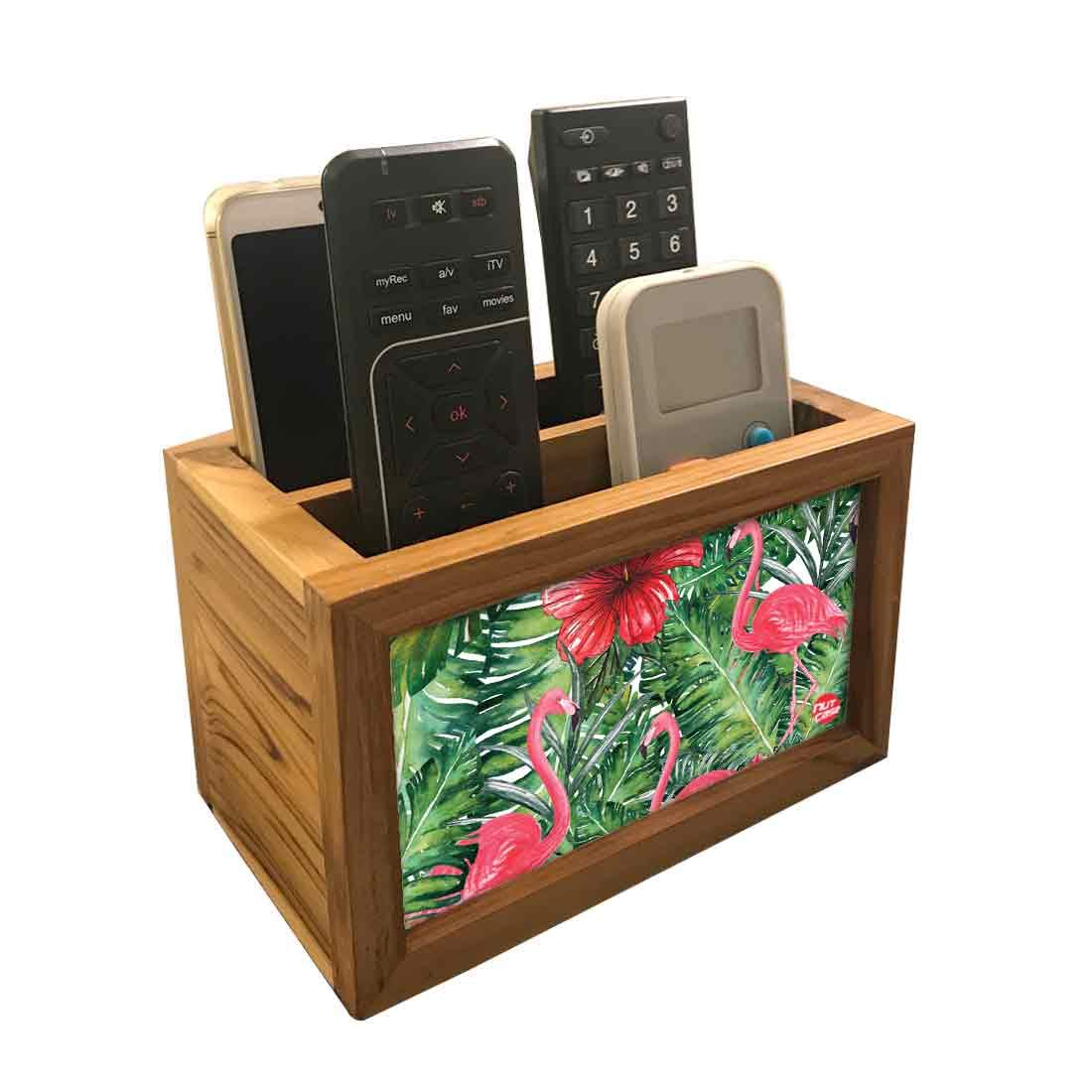Nutcase Designer Teak Wood TV Remote Stand For Home Remote Holders Organizer Caddy for TV/AC Remotes Control -Multipurpose Desk Organiser-6�x4�x4� - Flamingoes Floral-picture-15