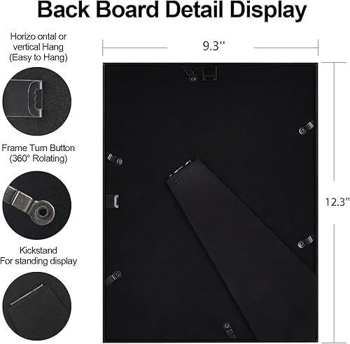 Miniatura 3 de Fkvat - Juego de 4 marcos de fotos de 9x12 pulgadas, marcos de aluminio cepillado delgados y simples en negro mate, marcos de fotos modernos para