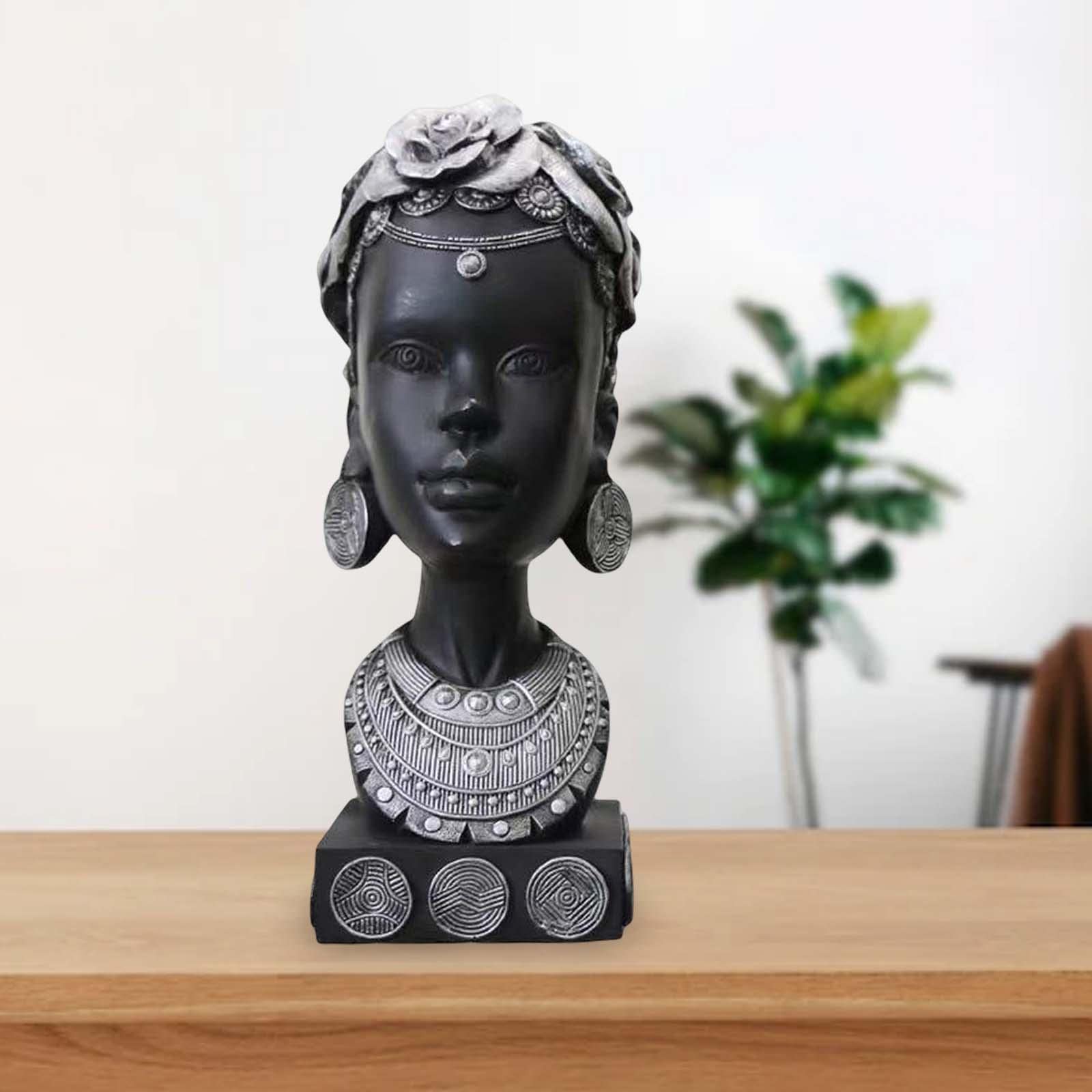 Estatua de Cabeza de Mujer Africana, Escultura Artística, Busto de Mujer de Resina Refinada, de Colección Creativo, Ideal para La Sala de Estar, Plata, Individual