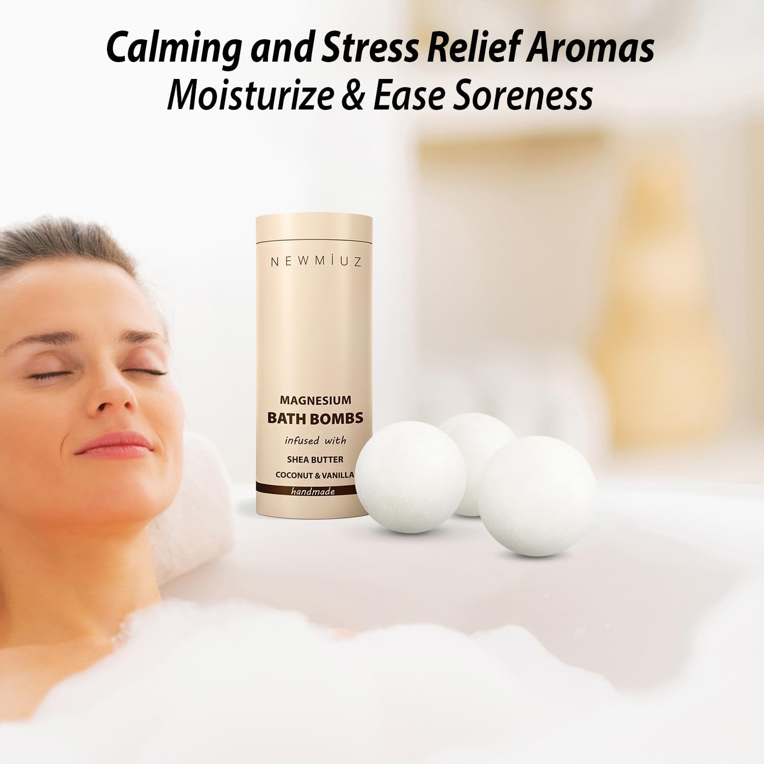 Magnesium Bath Bombs Post Training Recovery Sore Muscles Tension Epsom Salt Bath Infused with Vanilla SheaButter Coconut Perfect Stocking Stuffers Gift