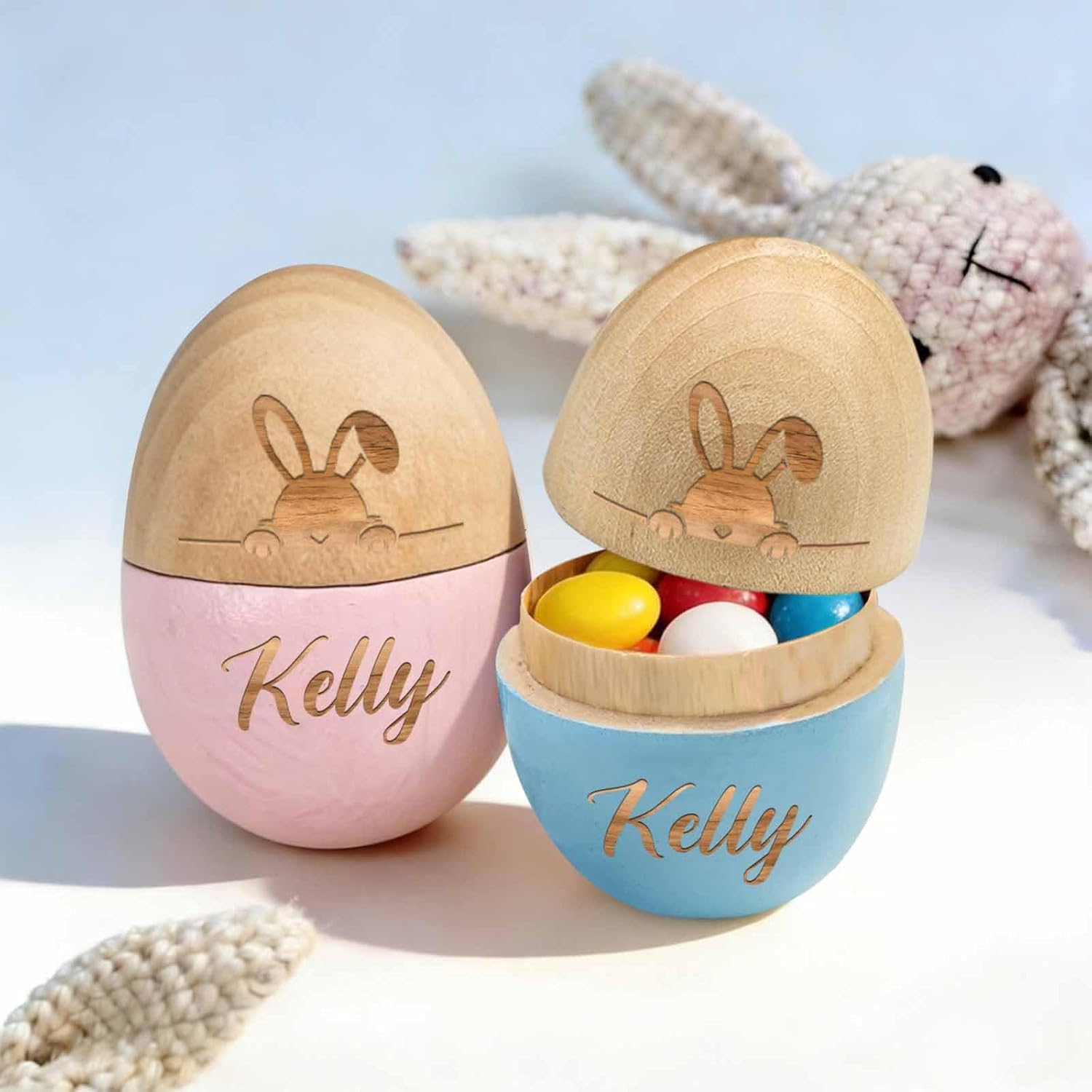 Custom Engraved Fillable Wooden Easter Egg, My First Easter Gift for Newborn Baby, Keepsake Birthday Gift, Kids Pretend Play Kitchen Toy