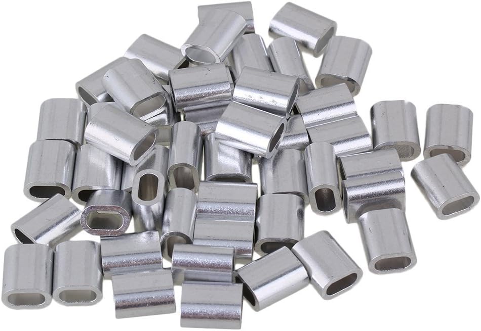 Glvanc, 200Pcs 4mm Oval Shape Sliver Aluminum Wire Rope Clip Sleeves Clamps for M4 Wire Rope