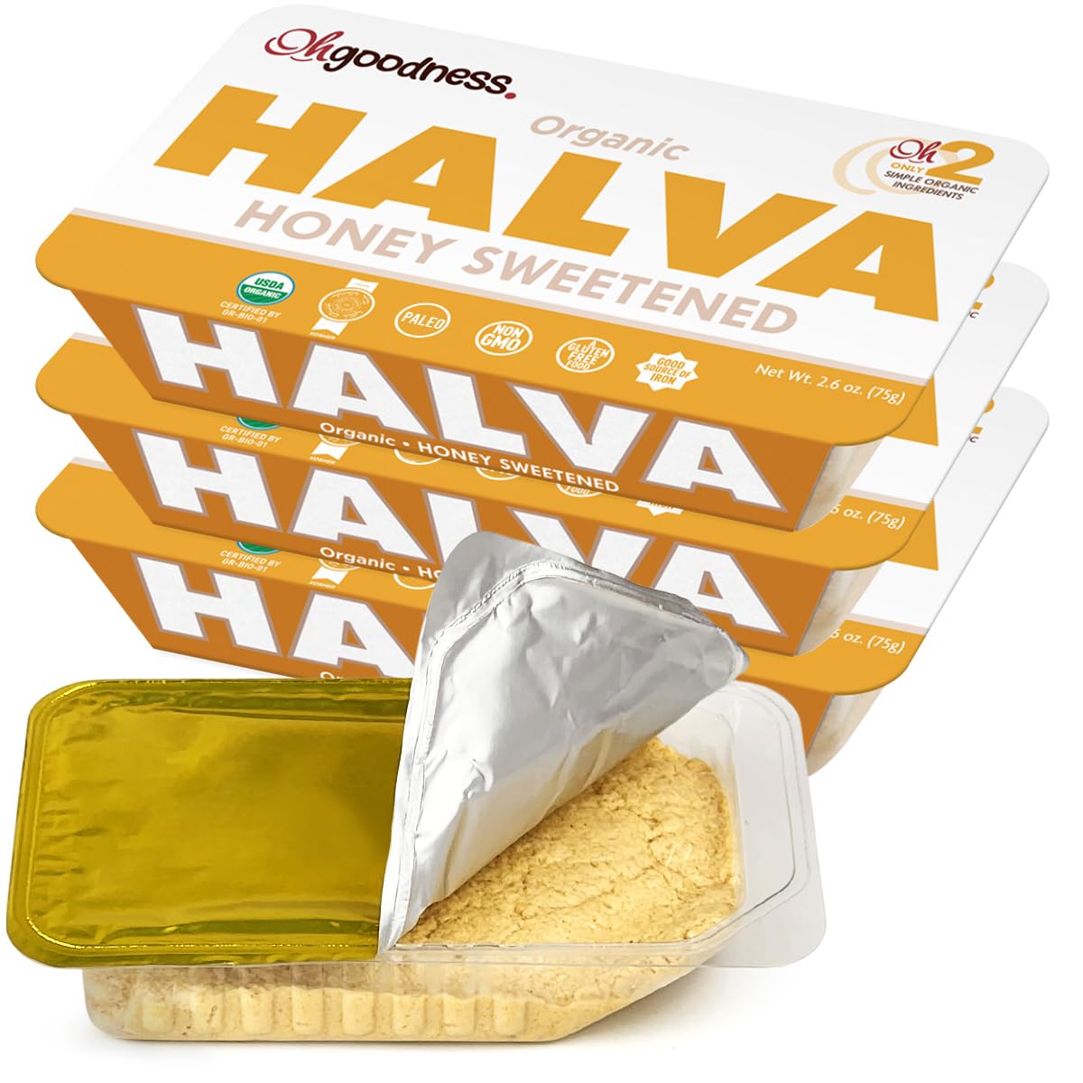 OhGoodness! Organic Honey Halva - 3 Pack - Only TWO Simple Ingredients, Melt-in-Mouth Snack & Dessert, Honey Sweetened Treat Paleo & SCD Approved - (Honey - Organic Original) 75g