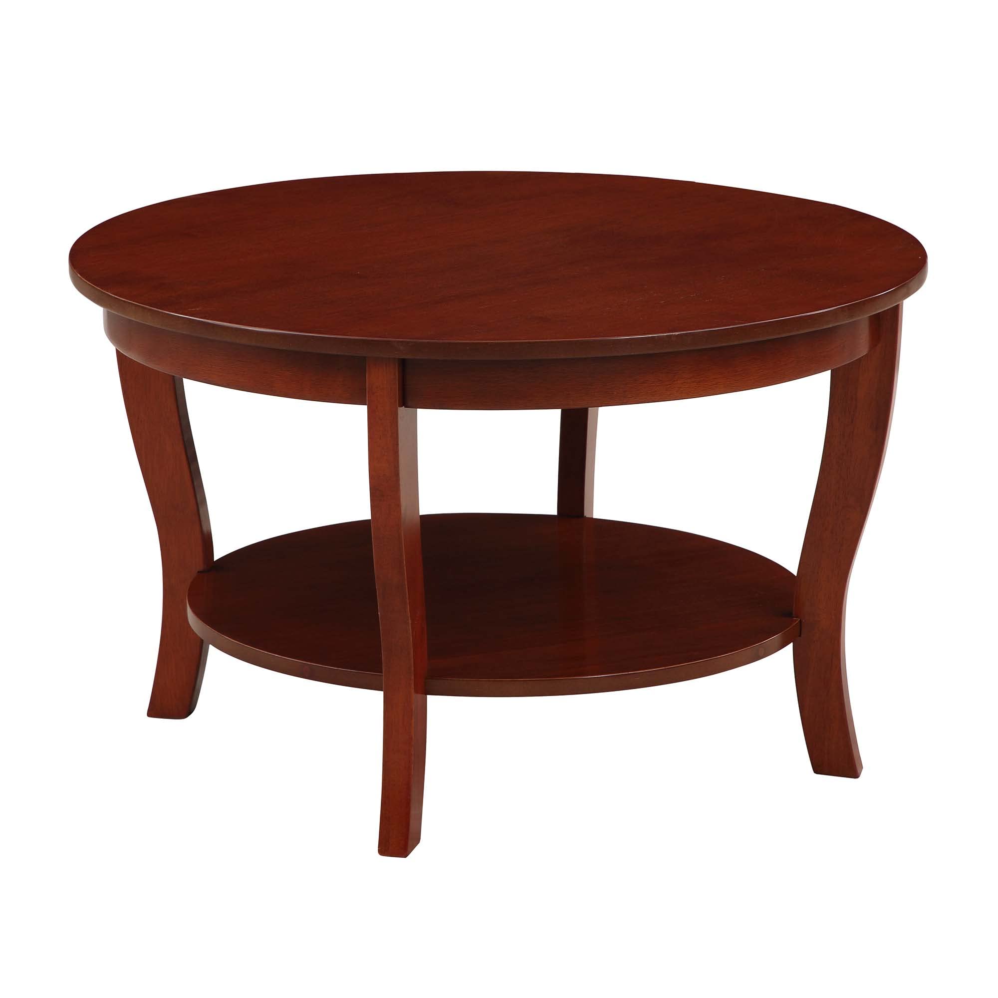 Convenience Concepts American Heritage Round Coffee Table 30" - Classic Living Room Table with Storage Shelf, Traditional Round Family Room Center Table, Mahogany