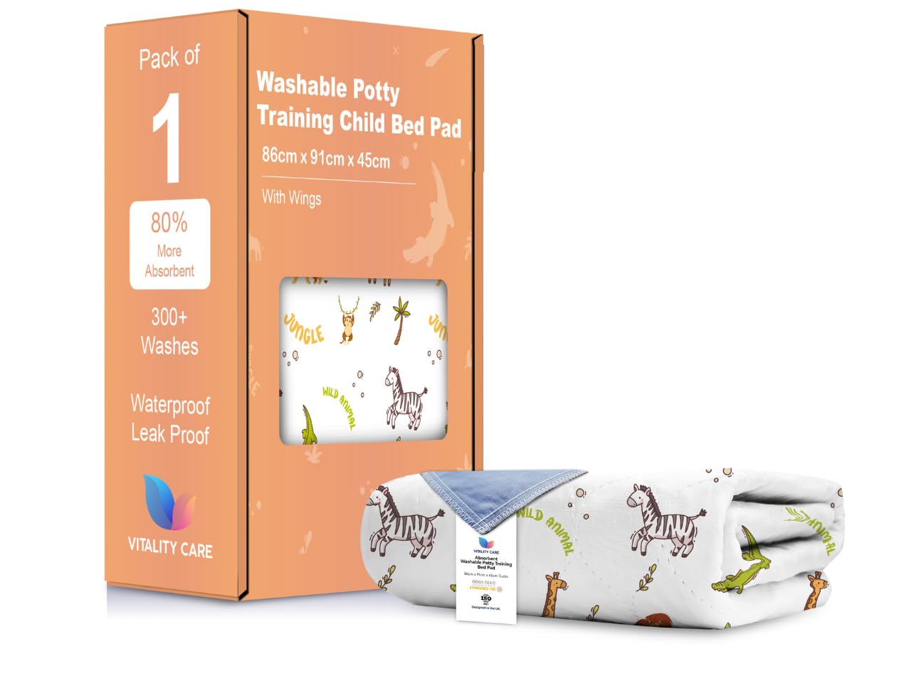 Potty Training Bed Pads – 100% Waterproof Mattress Protector (86 x 91cm + Tucks), Non-Slip Bed Wetting Sheet for Single & Toddler Beds – UK Brand, Zoo Design
