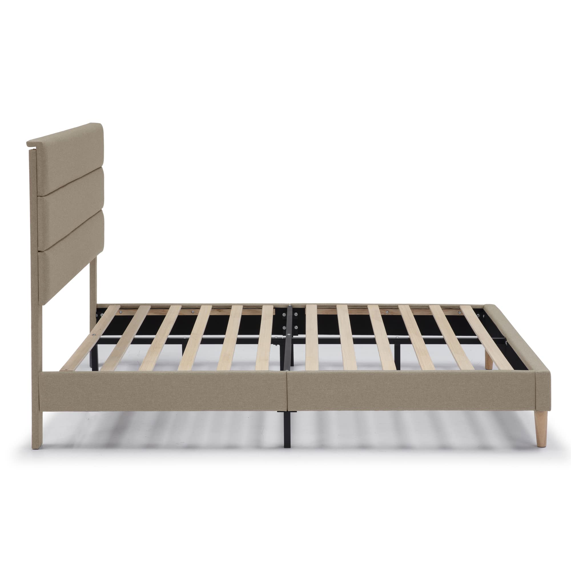 HOMN LIVING Letto Imbottito Aroma 30 cm, Base Materasso, Rete a doghe in Legno, Montaggio Facile, 150x190 cm, Beige
