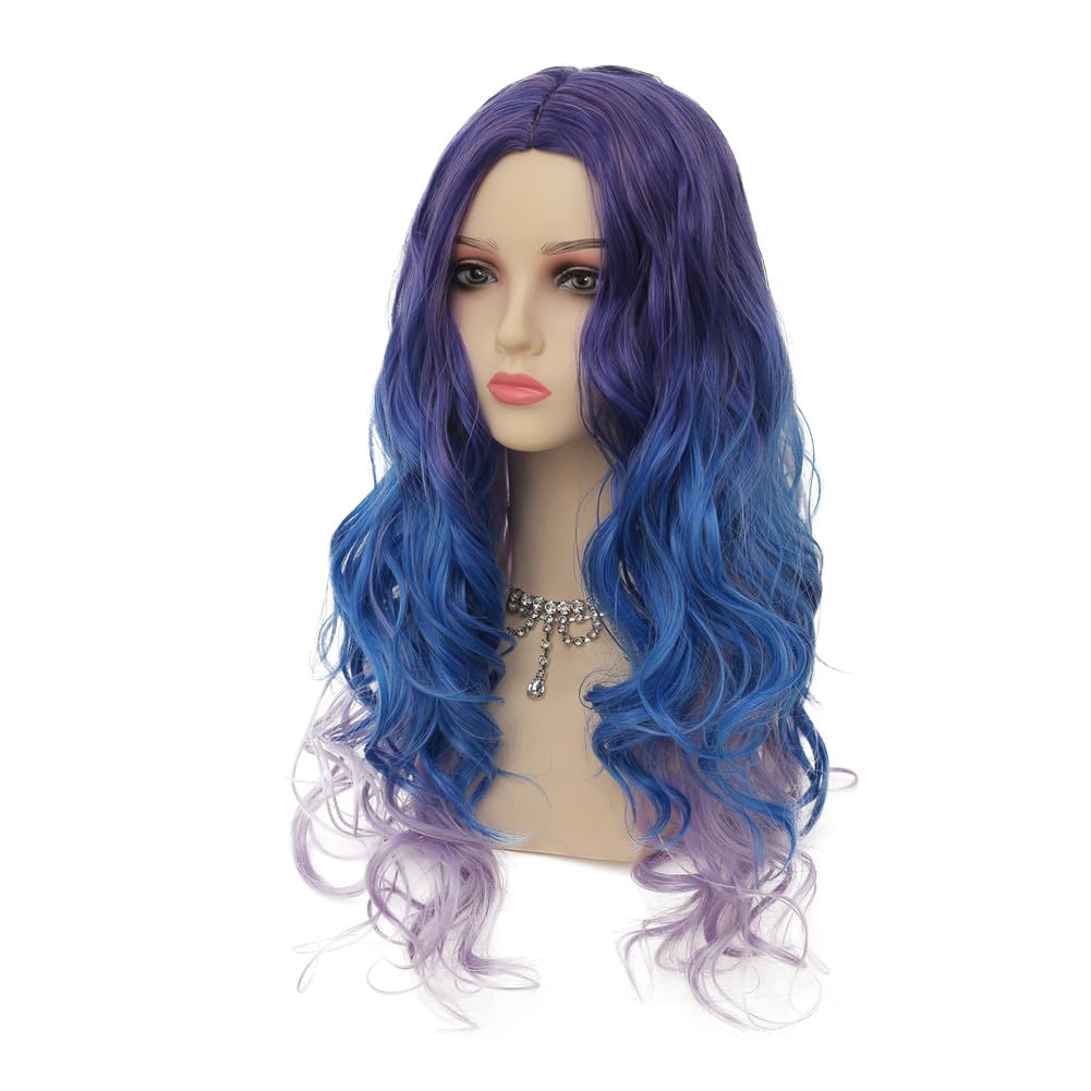 Blue and Purple Curly Women Wigs Long Wave Middle Part Synthetic Wig for Halloween Cosplay Wigs (Mixed Blue) - Image 2