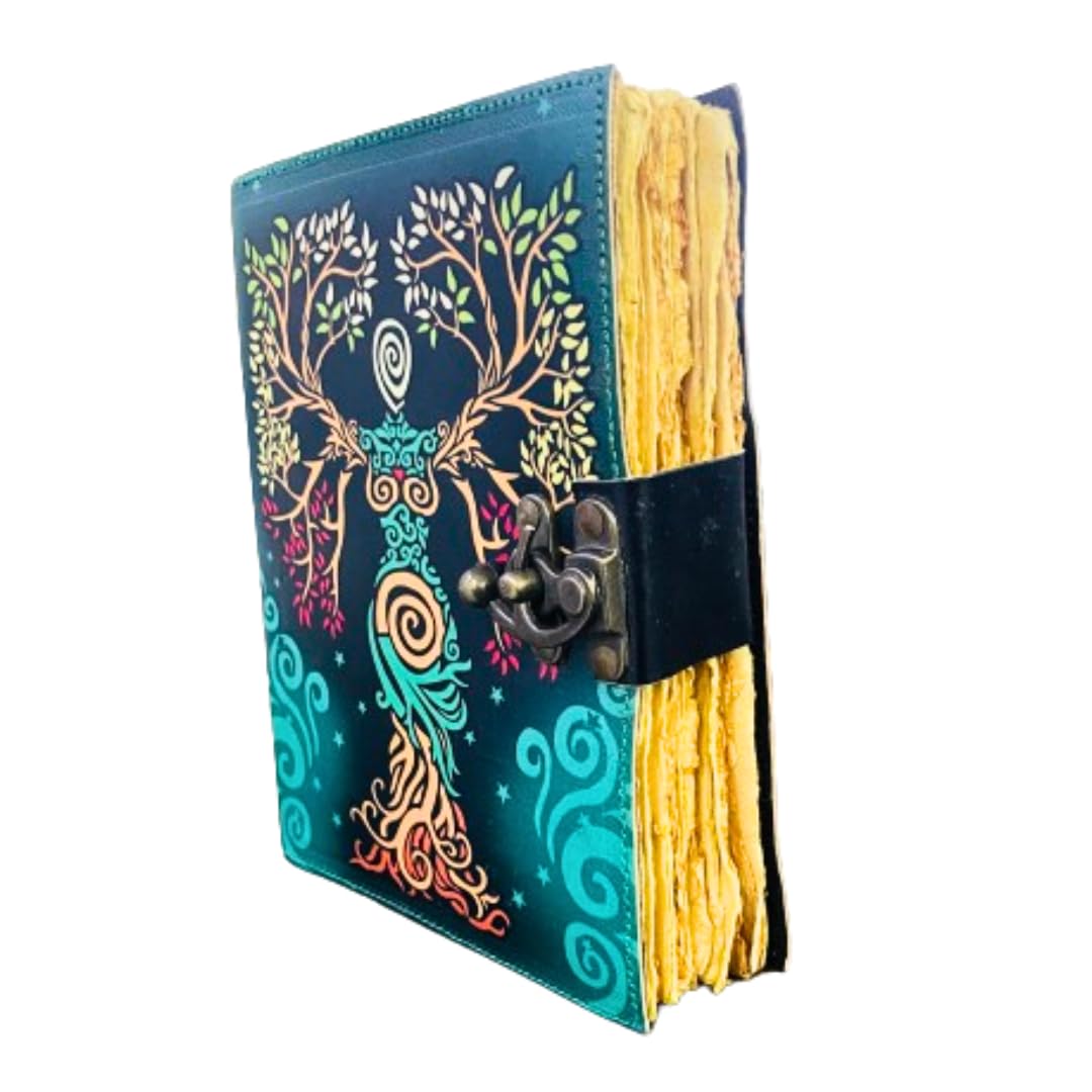 OVERDOSE Mother of Earth Design Handmade Green vintage leather journal • Deckle edge paper - Image 4
