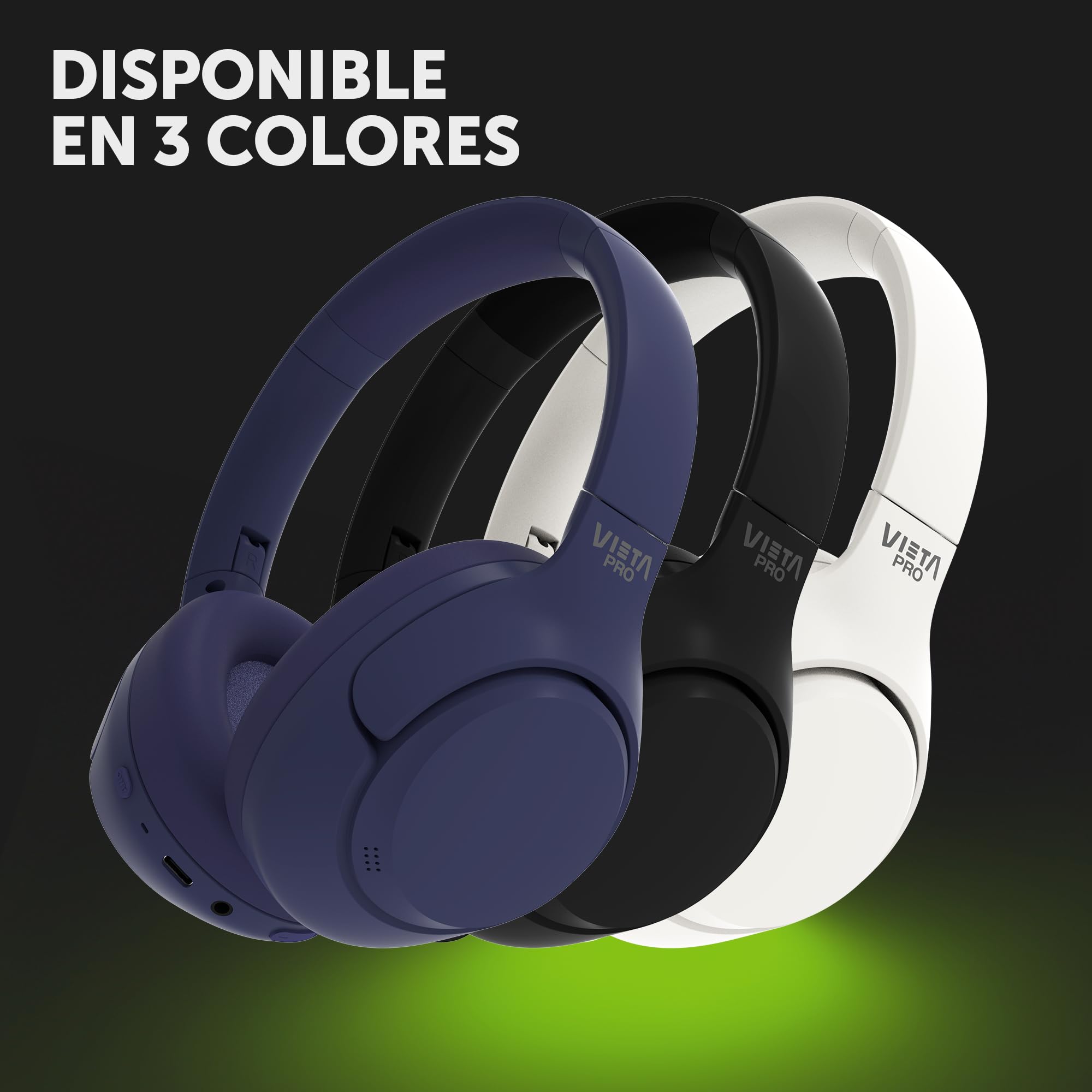 Vieta Pro Auriculares Diadema Calm 2, Bluetooth, función Dual Pairing, cancelación Activa de Ruido hibrida y Modo Ambiente, Aux-in, micrófono, Diadema Ajustable. Batería 60 H.