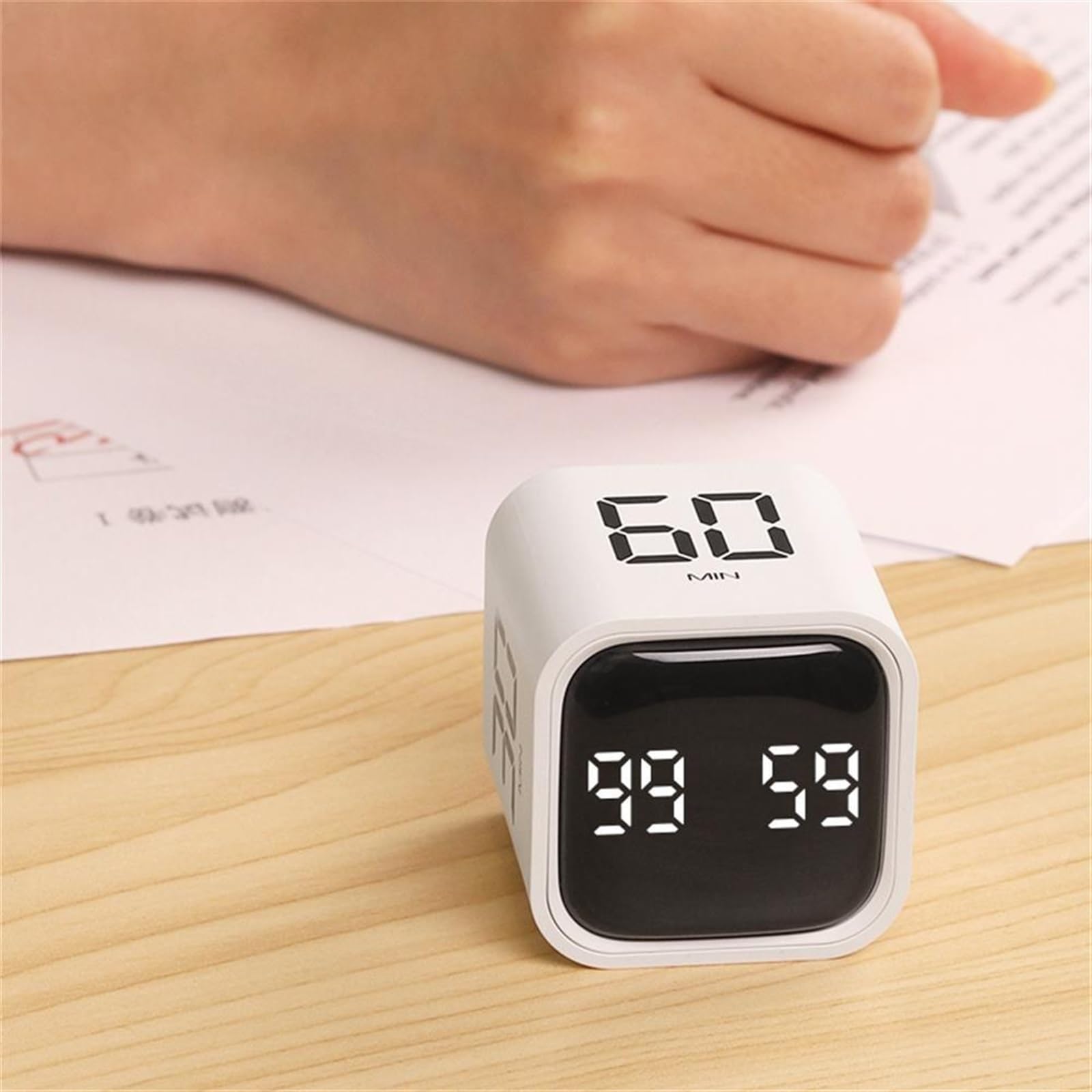 Timer con sensore di Rotazione, Timer Digitale, Conto alla rovescia Manuale, Sveglia, Cottura Meccanico, Doccia, Studio, cronometro(Blanc)