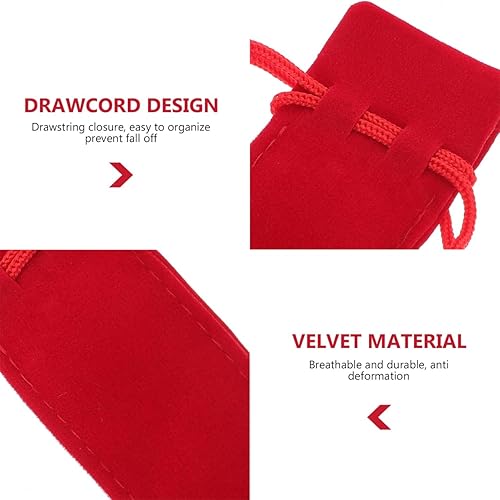 Miniatura 4 de 20pcs Single Velvet Cordón Pen Pouch Sleeve Holder Pen Case Lápiz Bag Set (Rojo)