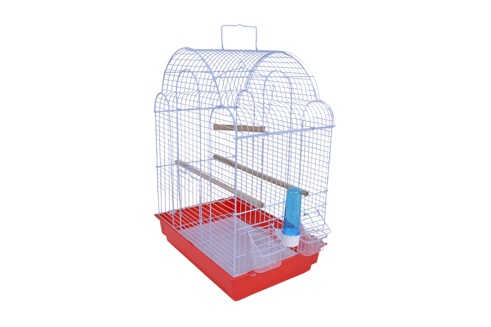 Pet's Solution - Gabbia per Uccelli come Canarini, Spaziosa e Robusta, con Fondo Estraibile, 1 Beverino, 2 Mangiatoie, 2 Posatoi in Legno e 1 Altalena - Rosso