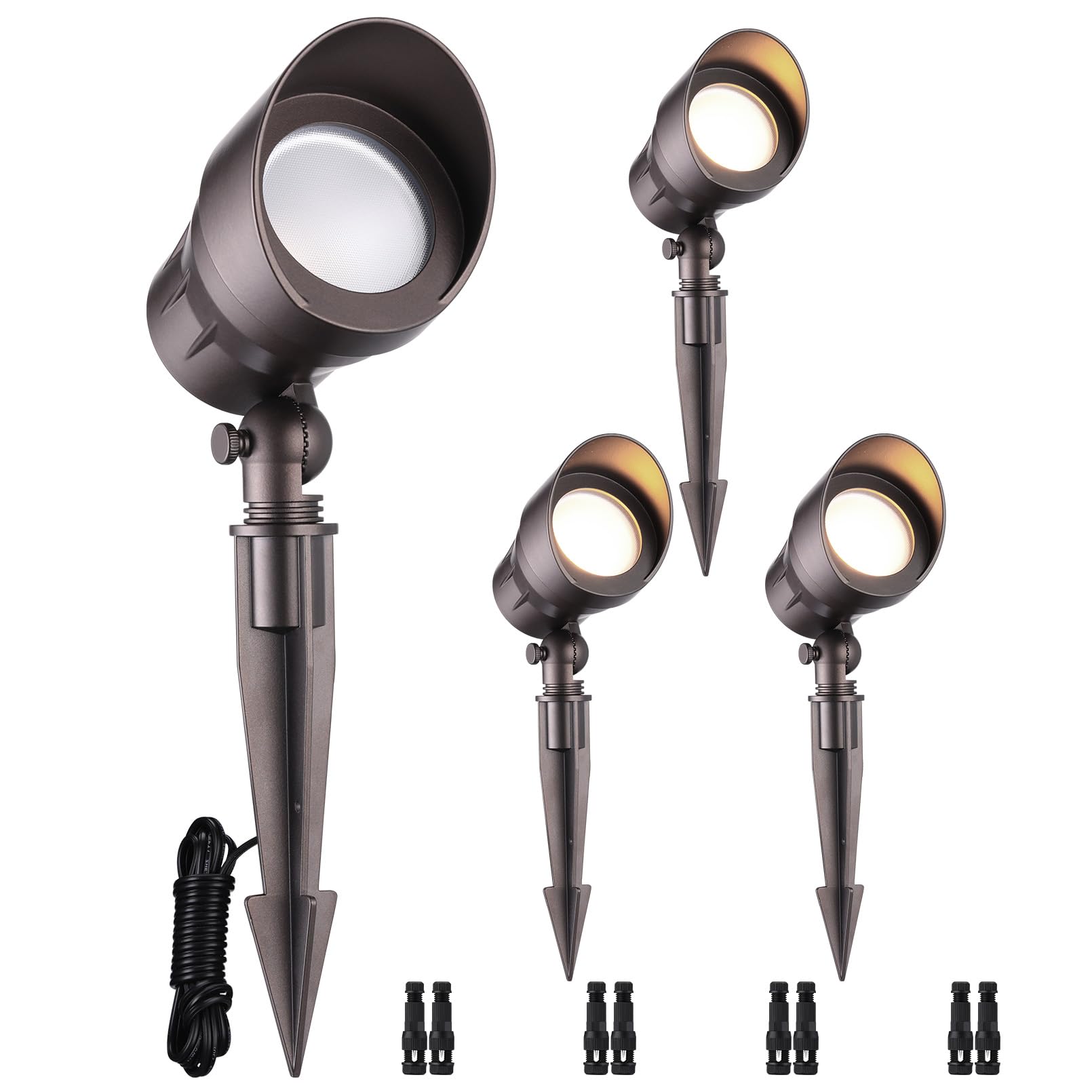 LEONLITE Low Voltage LED Landscape Spotlight, 5W 12V Pathway Lights Outdoor, CRI90, Aluminum Spot Lights for Garden, ETL Listed, IP65 Waterproof, 3000K Warm White, Oil Rubbed Bronze, Pack of 4