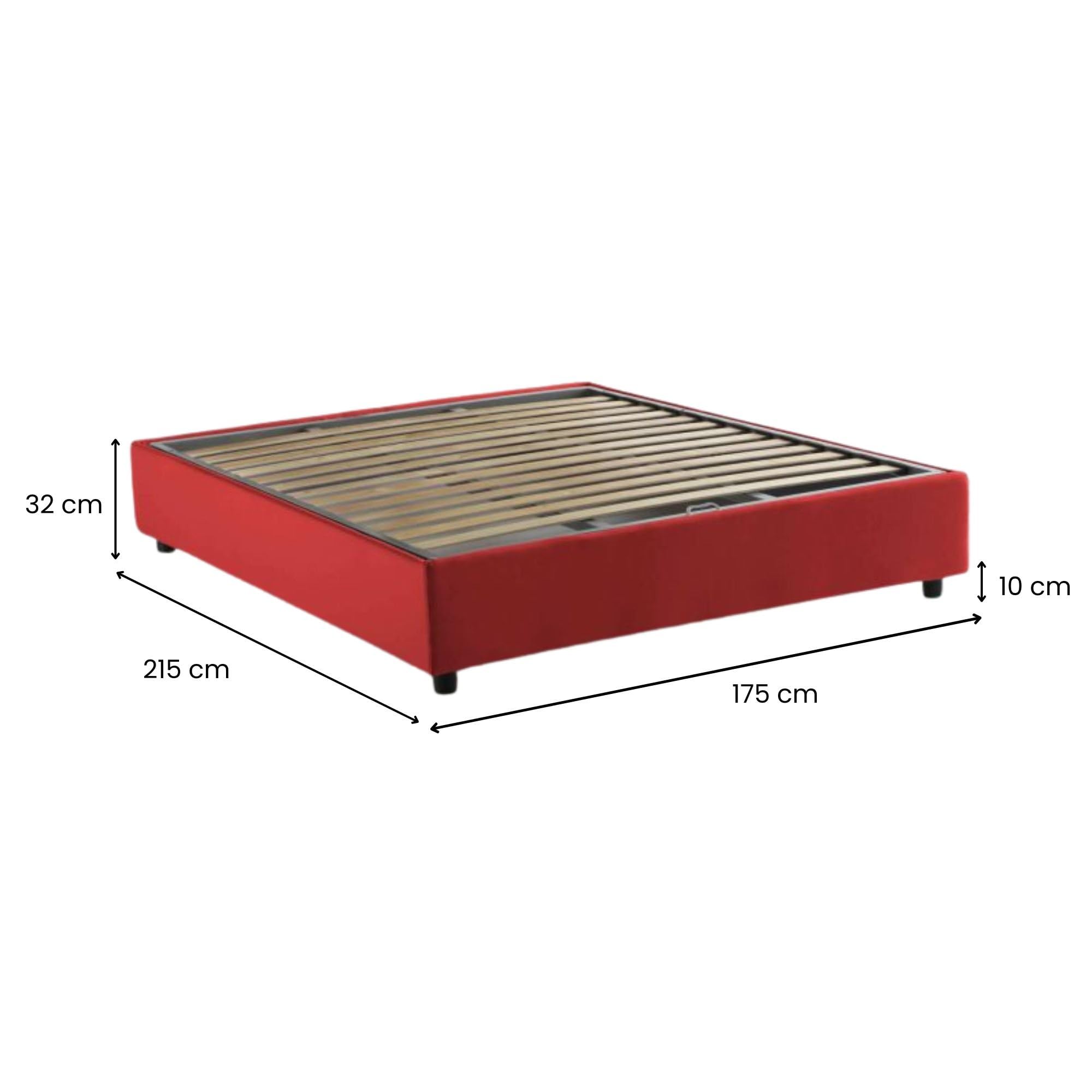 Letto Matrimoniale Maria, Letto Contenitore con Rivestimento in Tessuto, 100% Made in Italy, Apertura Frontale, Adatto per Materasso Cm 160x200, Rosso