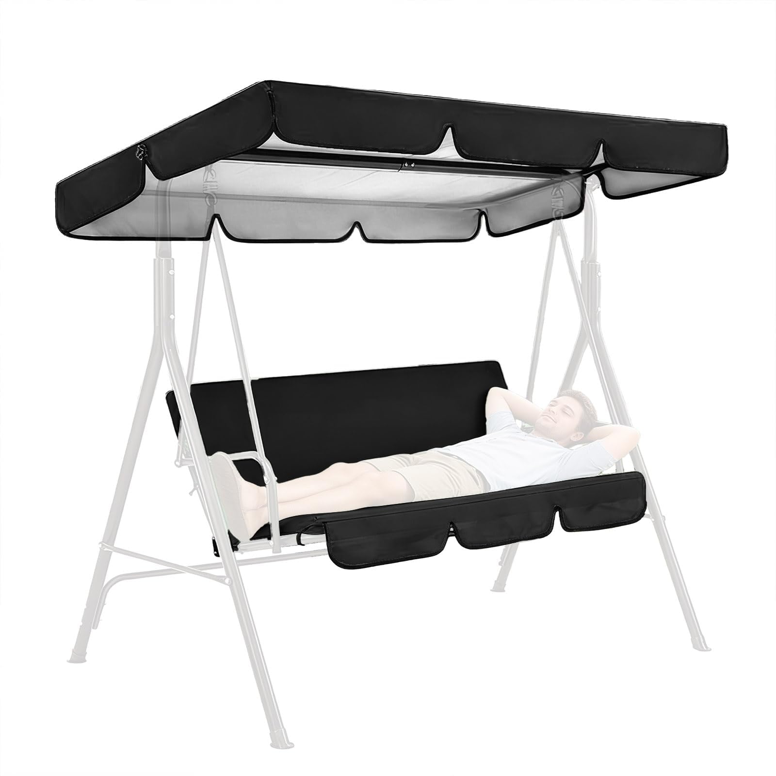 Swing Canopy Replacement Cover, 210D Waterproof Outdoor Patio Swing Canopy Cover for 2-3 Seater, Sun Shade Replacement Top for Garden Yard Porch Swing (Black) — image 1