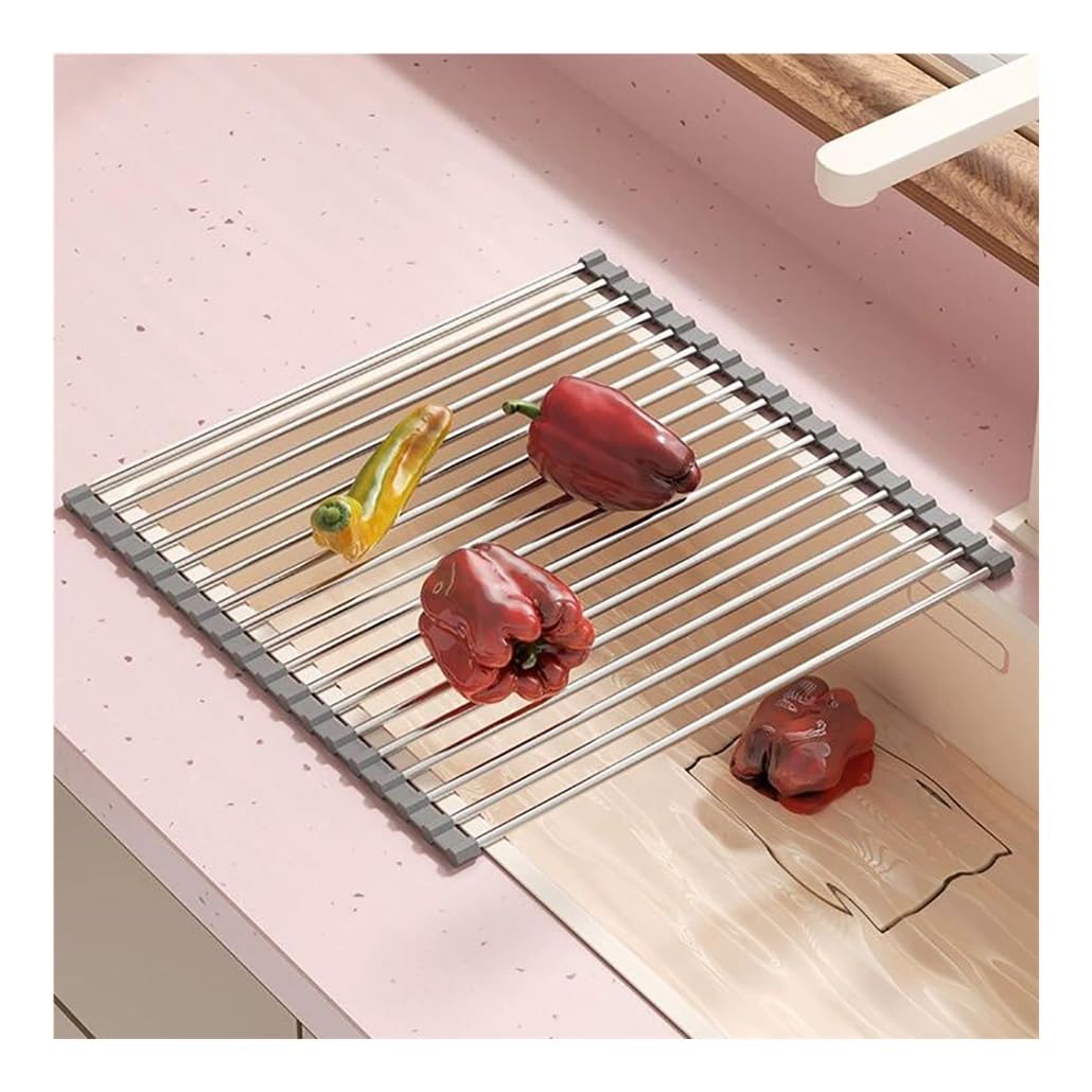 Escurridor de platos enrollable para colocar sobre el fregadero, ideal para la encimera de la cocina. Alfombrilla plegable para escurrir platos sobre el fregadero. Escurridor plegable de acero inoxid