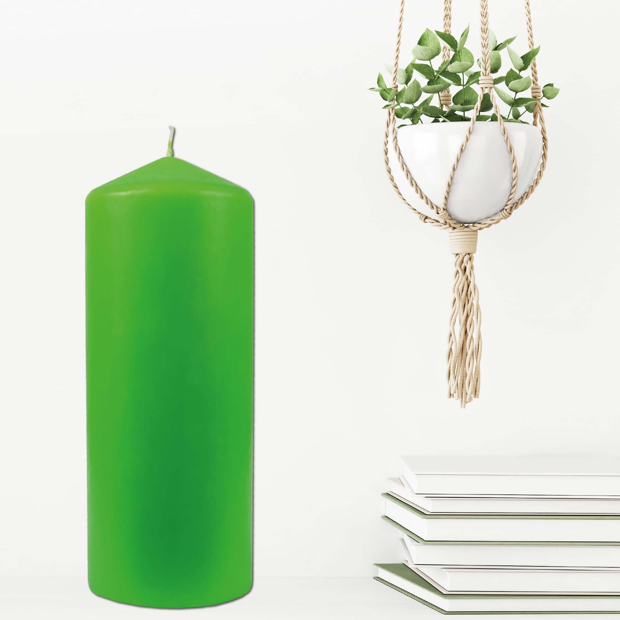 Candele a pilastro, diametro 8 cm x 20 cm, confezione da 6 pezzi, colore lime, lunga durata, prodotte in UE, candele a blocchi di cera