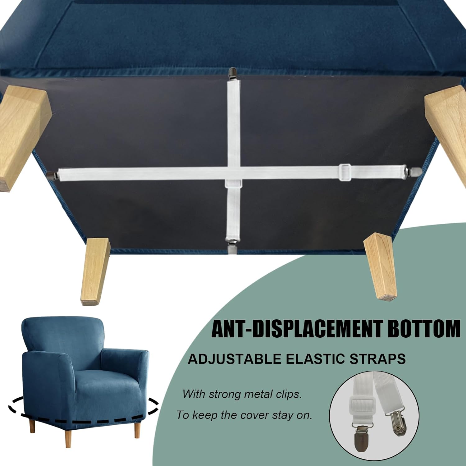 UNBBRRL Armchair and Ottoman Covers Set, Matching Accent Chair and Ottoman Slipcovers Rectangle Stretch Velvet Non-Slip for Living Room (Sapphire, Armchair+Ottoman Rectangle)