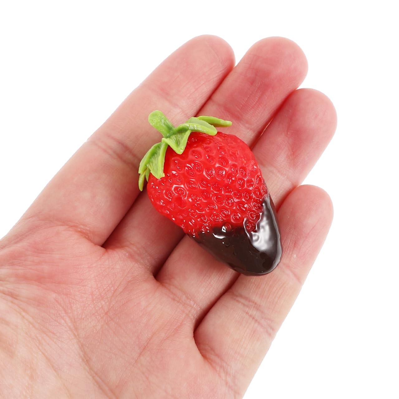 TOYANDONA Realistic Faux Strawberries with Chocolate Dip 4 Pieces Mini Artificial Fruit Decorations for Home Kitchen Party Photography Props Cute Strawberry Embellishments - Image 3