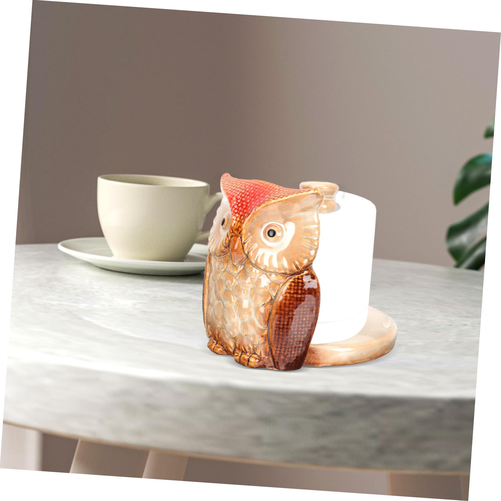 SHINEOFI Portarotolo Di Carta in Ceramica Organizer Per Carta Da Scrivania Velina Design a Forma Di Civetta Robusto e Durevole
