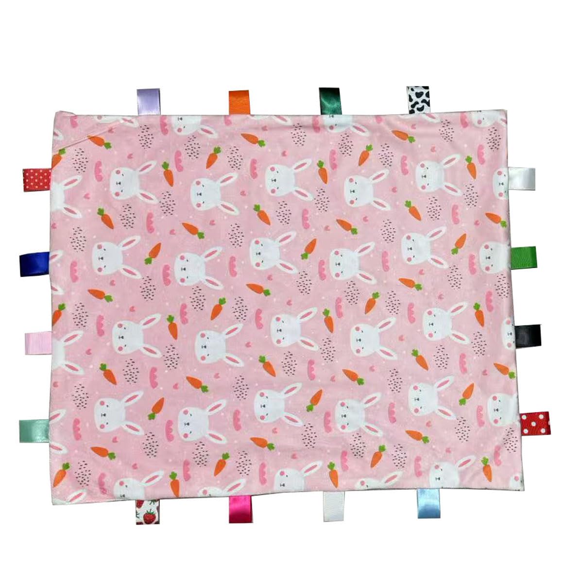 Winsation Tag Blankets for Babies, Cute Rabbit Taggy Blanket, Soft Blanket with Tags for Boys and Girls Gift