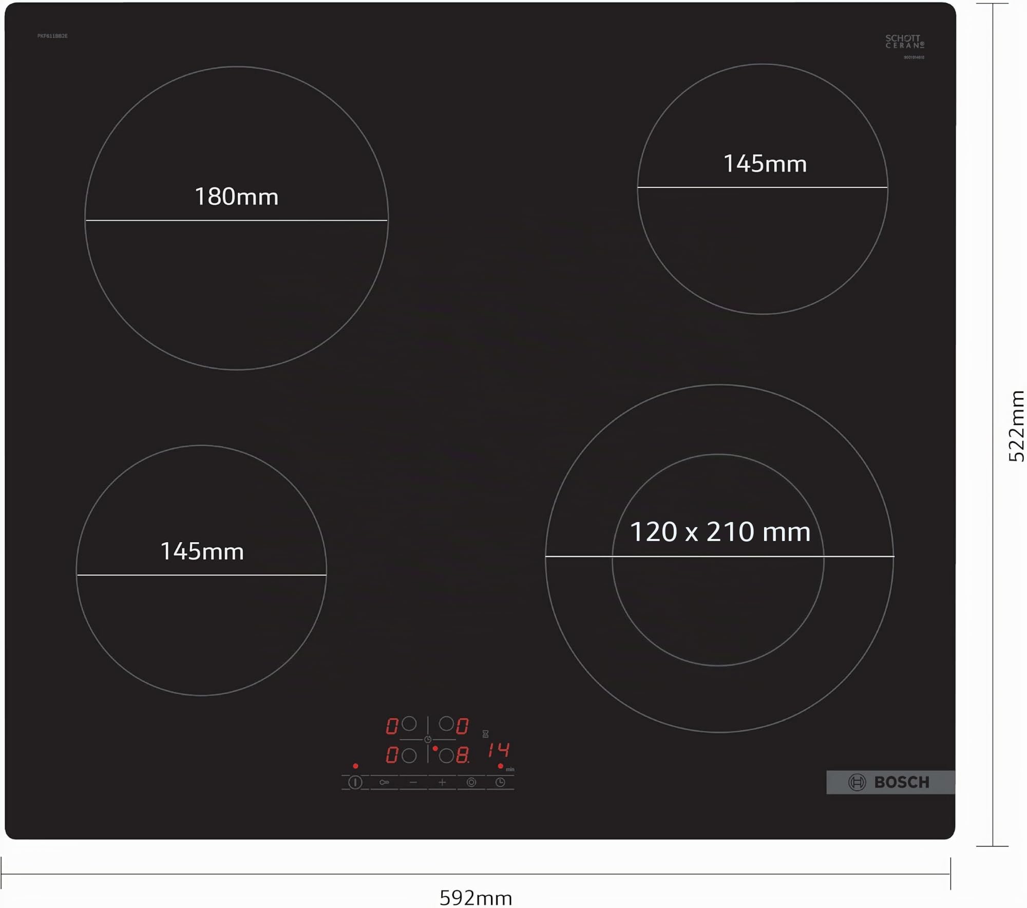 Vitro Tabella 60 Cm Bosch - Pkf611bb8e - Tipo Di Comando: Nella Parte Anteriore - Design: Senza Fotogramma - Doppia Zona - Nero