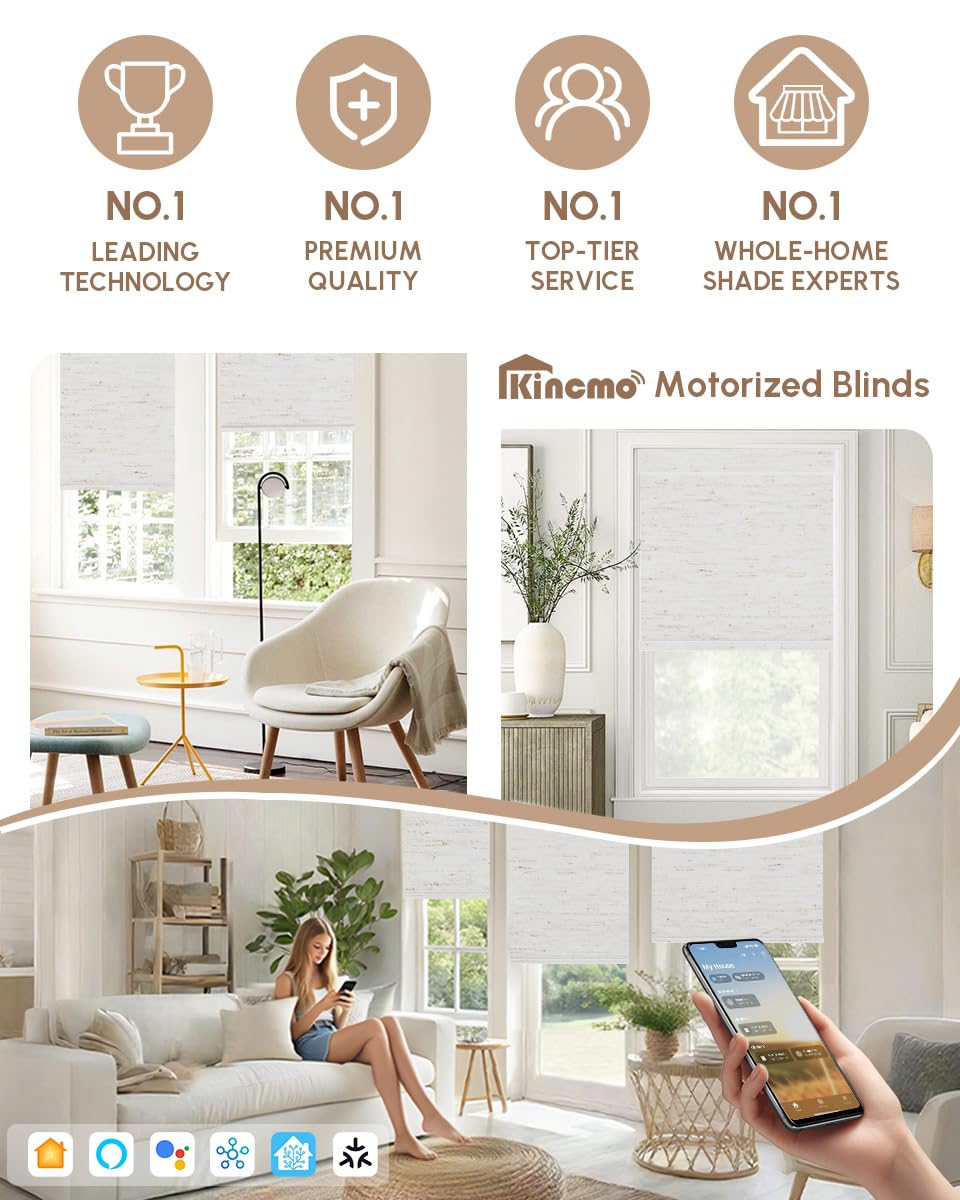 Condition photo showing Good Condition for kincmo motorized blinds with remote,100% blackout motorized roller shades work with apple homekit,alexa,google, custom electric blinds with app,voice control (linen white)
