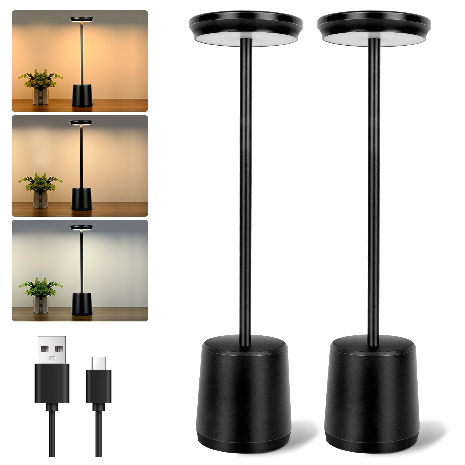 Adiwo Lampe de Table Sans Fil Rechargeable, 2PCS 5000mah Lampe de