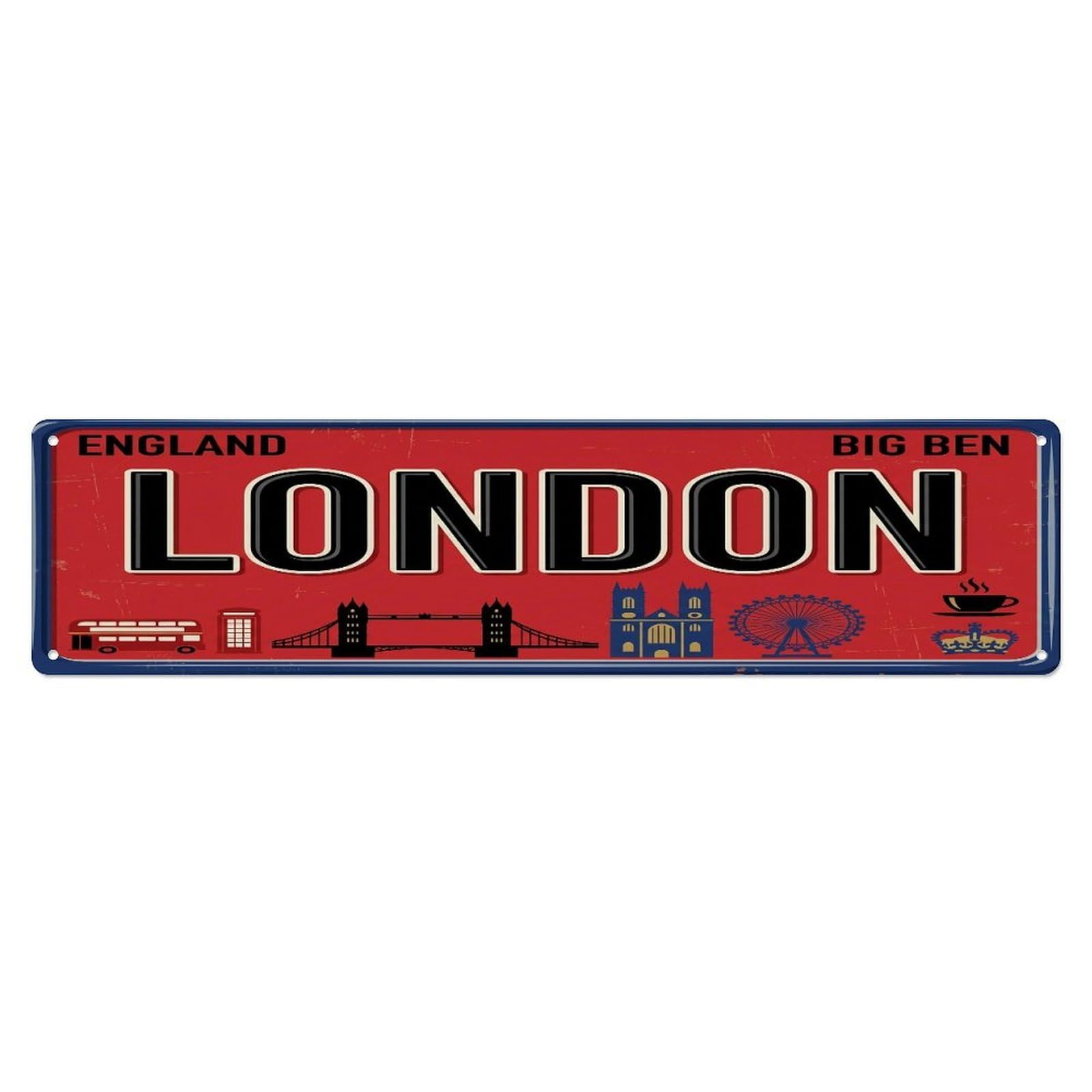 Metal Tin Sign London England Big Ben Telephone Booth
