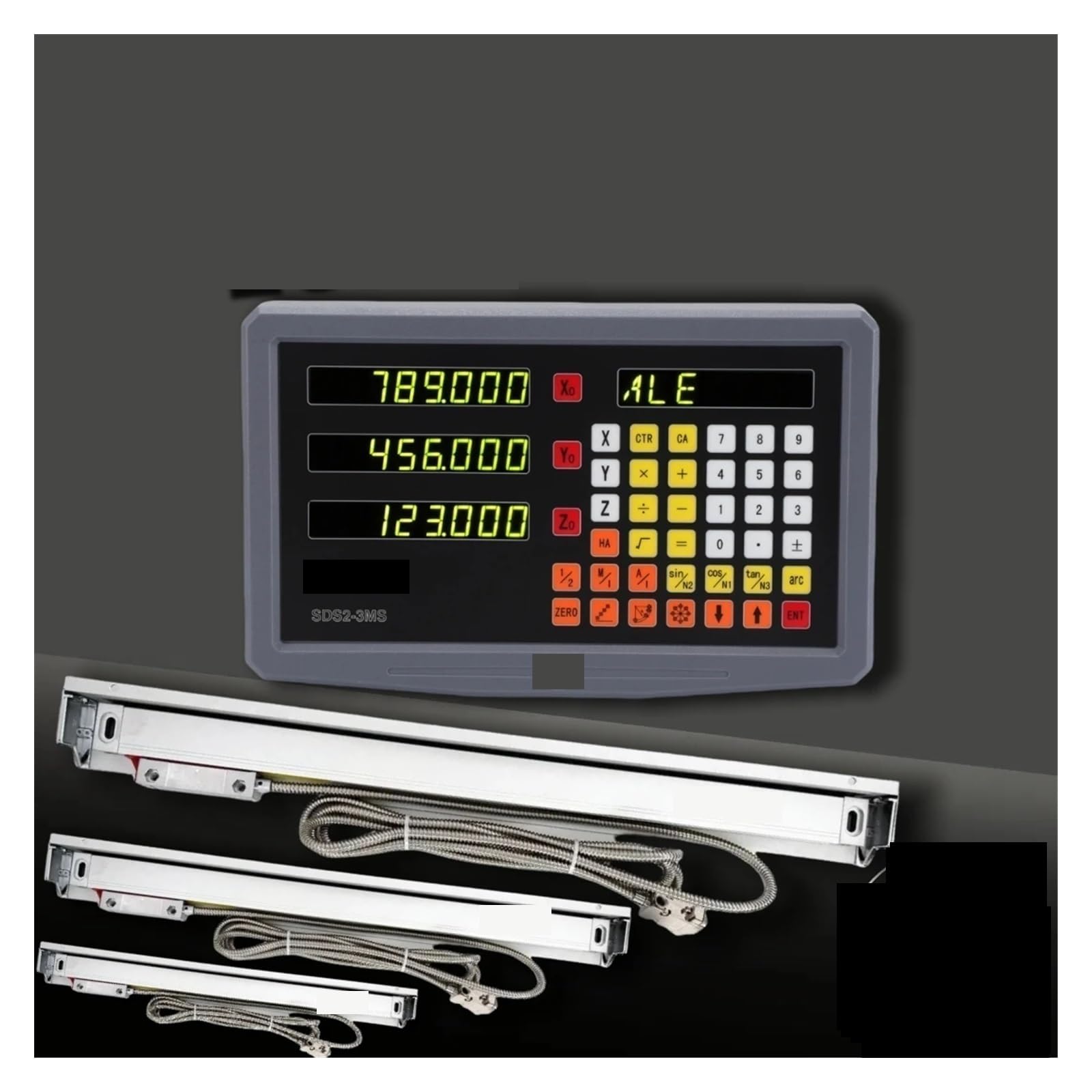 Liniał liniowy, Zestaw 3-osiowy DRO z cyfrowym odczytem i 3 elementami 70-1020 mm, 0,005, czujnik enkodera liniowego do tokarki frezarki do frezarki tokarki(5um-3 Axis DRO kit 1)