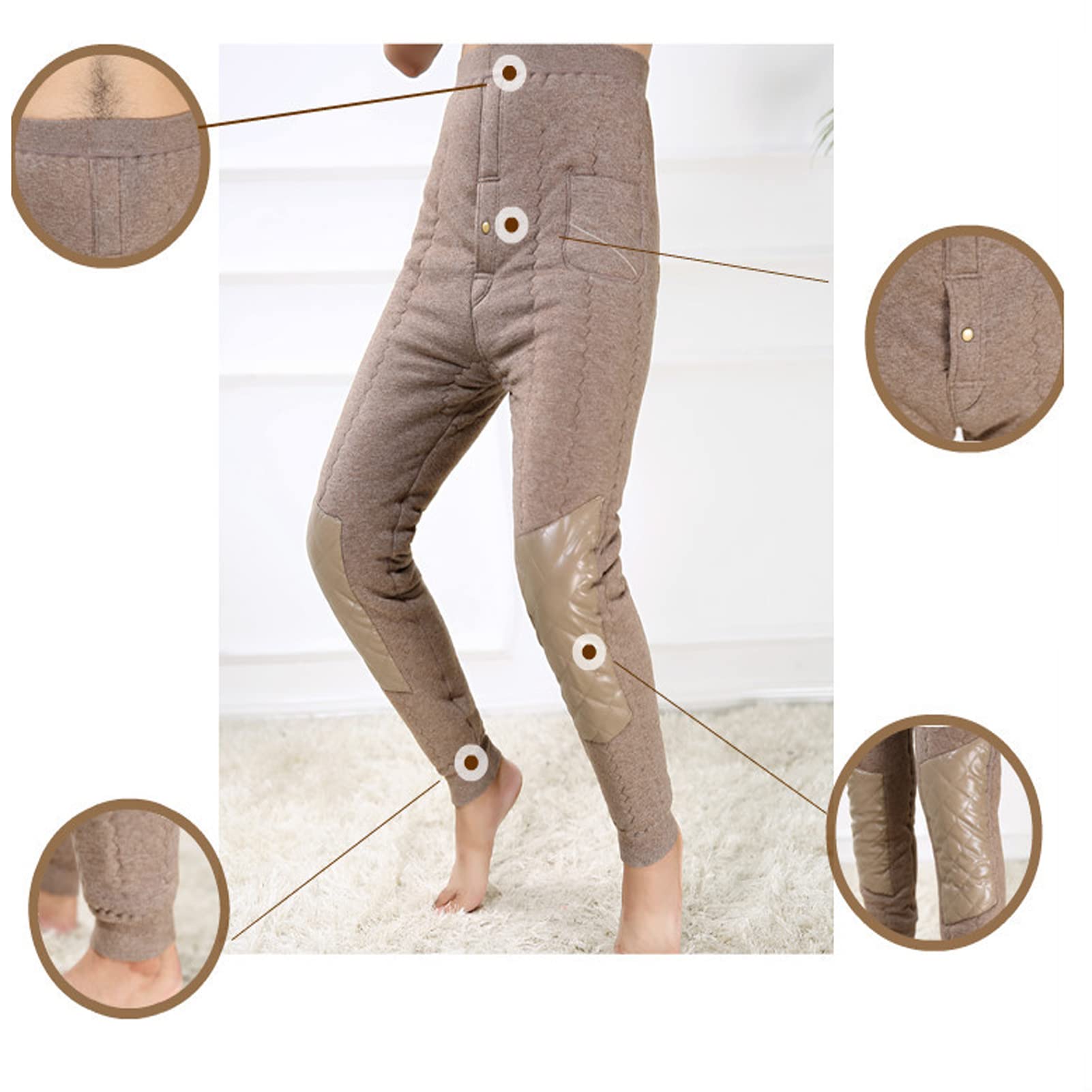 Pantaloni da uomo in pile termico a doppio strato intimo elastico a vita alta pesante inverno caldo foderato lungo Johns leggings pantaloni della tuta pantaloni base Jogger cammello -3XL