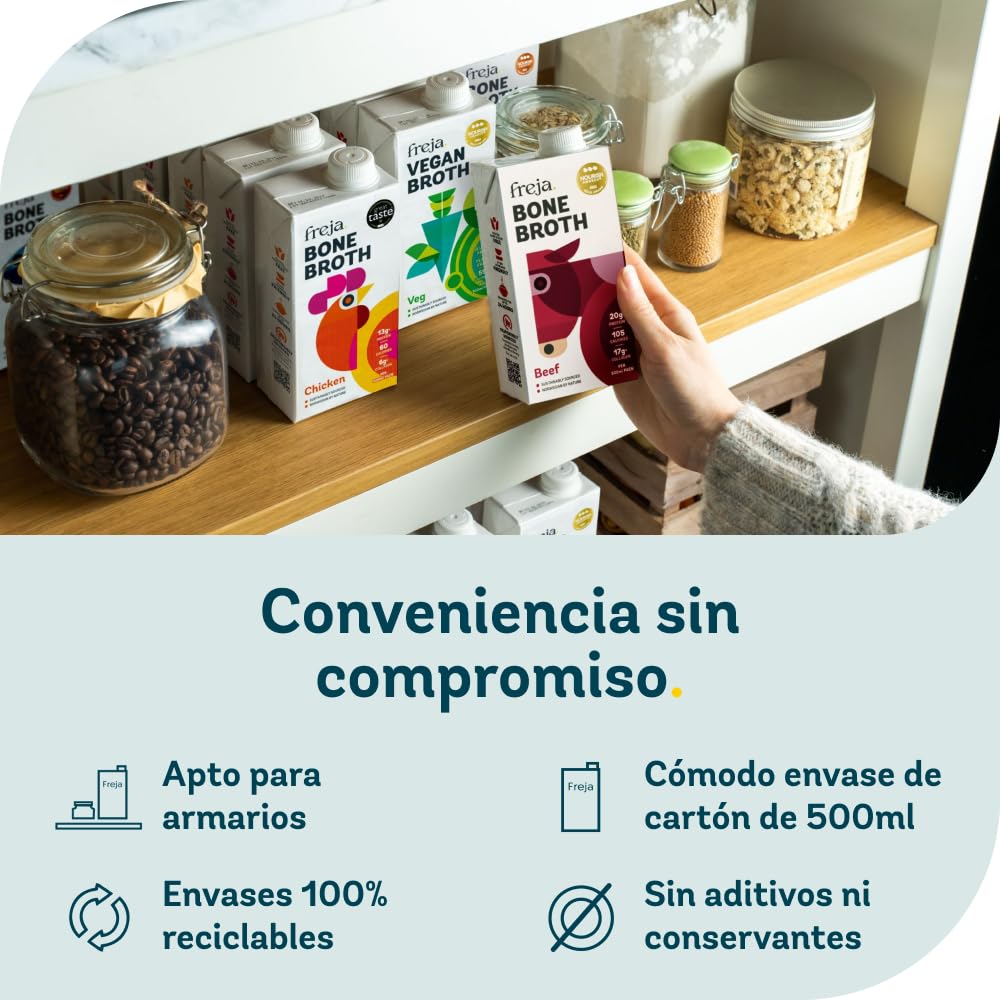 Caldo de Huesos | Paquete Mixto | Carne de res y Pollo | Delicioso y Natural | Protéico y Colágeno | Bajo en Calorías | Sin Concentrado, Polvo ni Cubos | 6 x 500ml