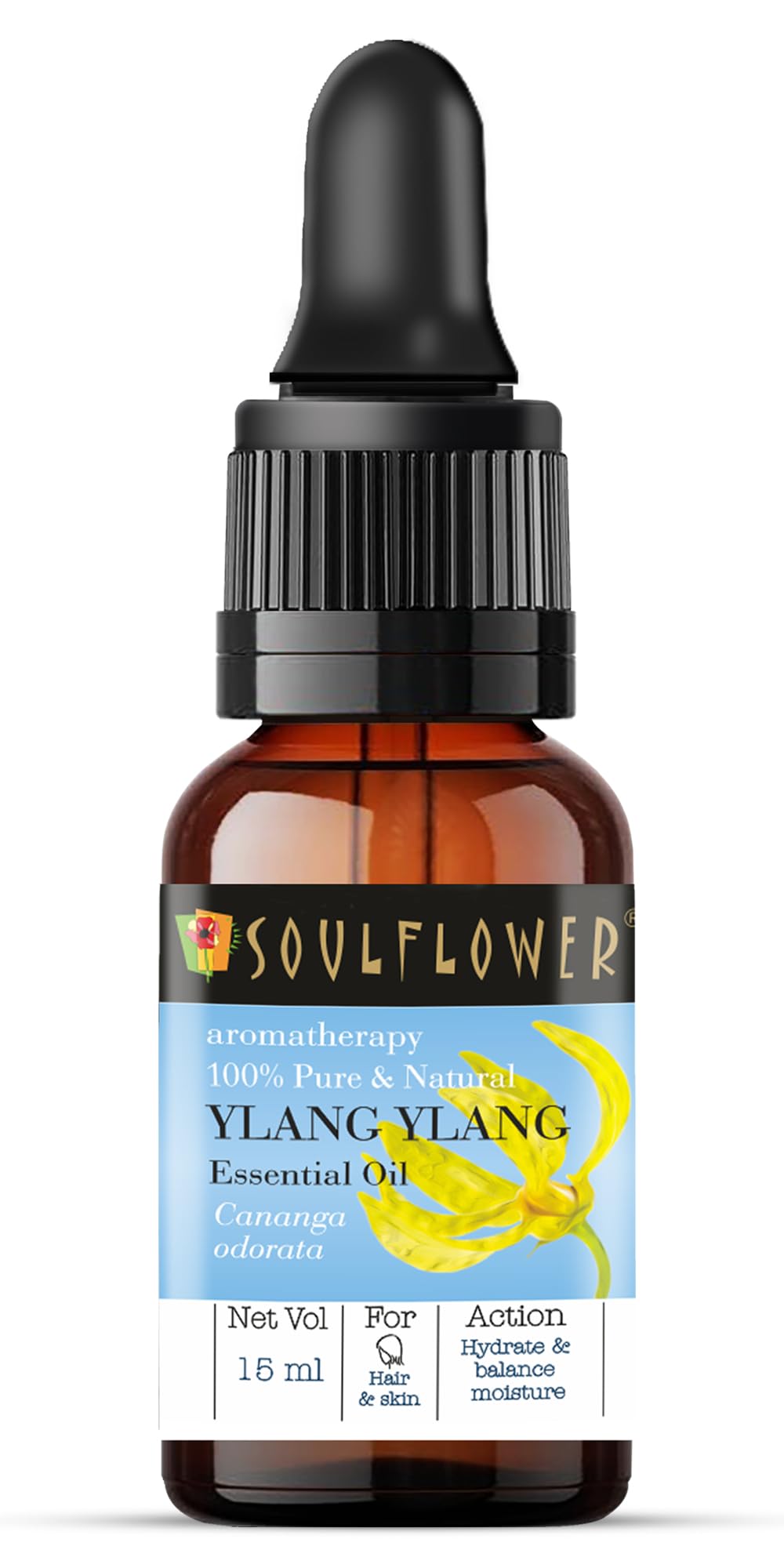 Soulflower Ylang Ylang Essential Oil - Pure, Natural & Undiluted Therapeutic Grade Oil | Healthy Hair, Face, Skin, Scalp, Control Acne & Oily Skin, Aromatherapy | Ecocert Cosmos Organic Certified