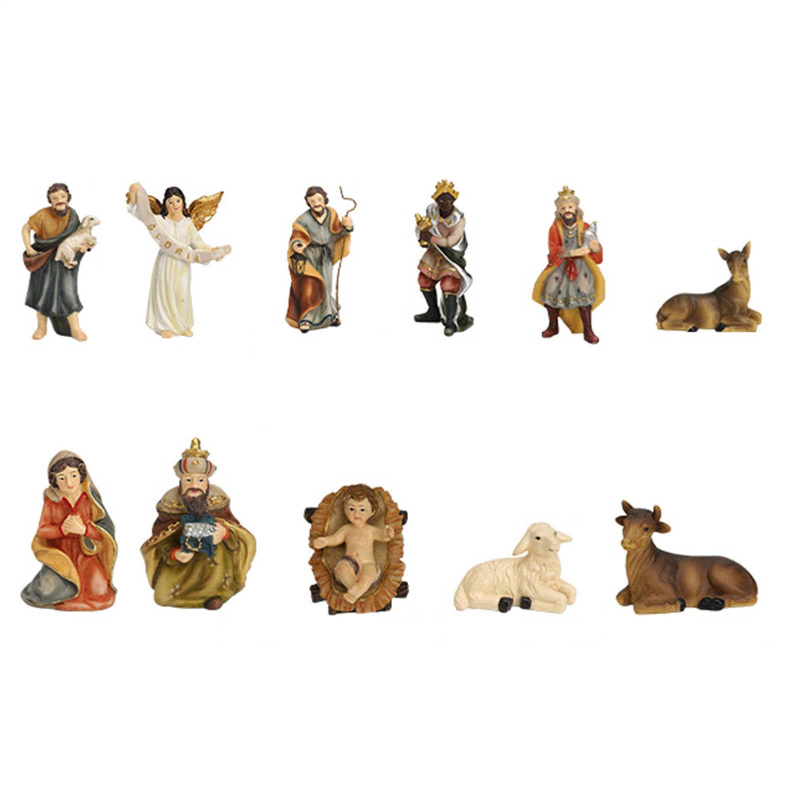 Statuetta in resina, 11 pezzi, fatta a mano, presepe, decorazioni da