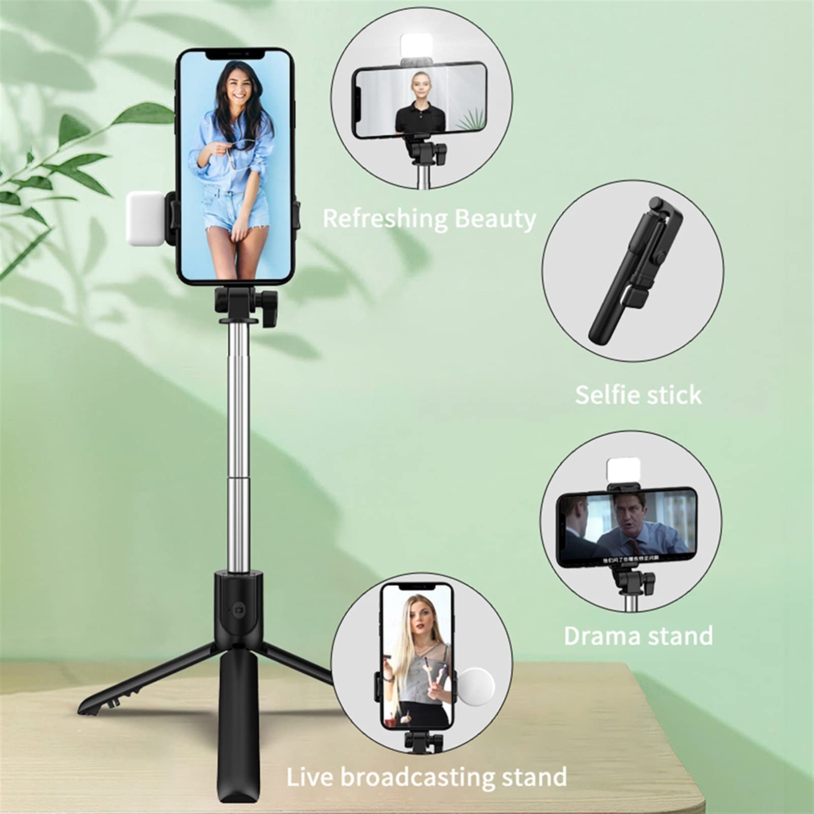 SCRUBY Bastone per selfie per telefono, regolabile, pieghevole, estensibile, monopiede con telecomando wireless Bluetooth (nero)