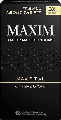 MAXIM Max Fit XL - Preservativos lubricados de alta calidad, electrónicamente triple probado para mayor durabilidad y protección, látex natural de
