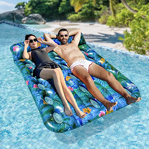 Finduwill 3 Pack Pool Floats Raft Adults - Finduwill 2 Pack Inflatable Pool Float With Headrest For Adults And Oversized Pool Floats Adults - 72" Extra Large Pool Floaties Raft For 1-2 Person #TOP3