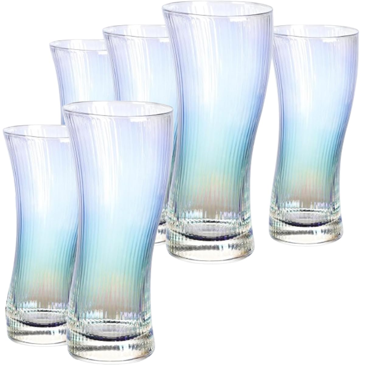 Ribbed Highball Glasses Set of 6 13 5 oz - Art Deco Style Tumbler for Cocktails and Iced