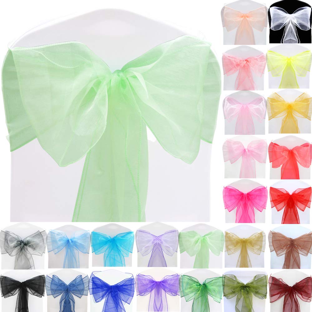 Time to Sparkle 150pcs 22x280cm Spearmint Organza Sashes Wider Sash Fuller Bows Chair Cover Bows Sash for Wedding Party Birthday Decoration