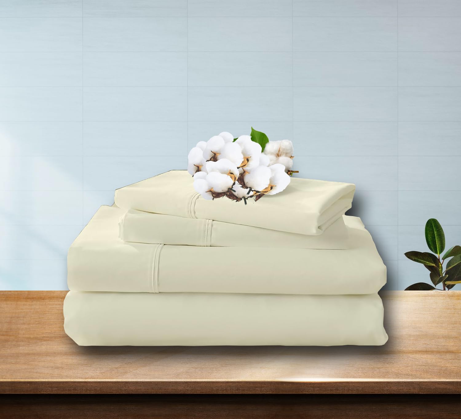 SLEEP-NEST Luxury 4 Piece Sheet Set Expanded/Olympic Queen 66" x 80" Size 100% Pure Cotton Softest 600TC Elastic All Around Fit Mattress up to 16 inch, Cooling Sheets, Ivory